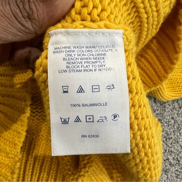 Lands End Drifter 100% Cotton Yellow Chunky Cableknit Sweater Turtleneck Size XS - Picture 3 of 8